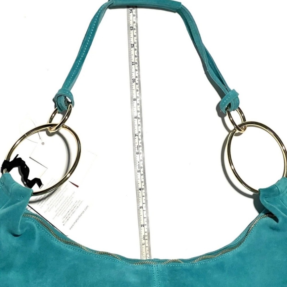 Marlon Rosita calf Leather/ Suede extra large hobo bag In Turquoise - Picture 4 of 14